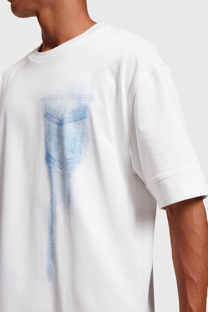 Camiseta con estampado de tejido vaquero índigo, WHITE, detail image number 1