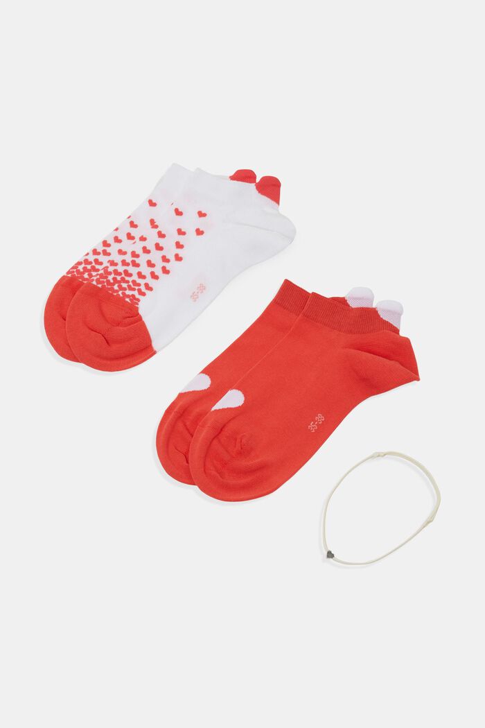 Pack de 2 pares de calcetines con corazones + pulsera LOVE de regalo, ORANGE, detail image number 2