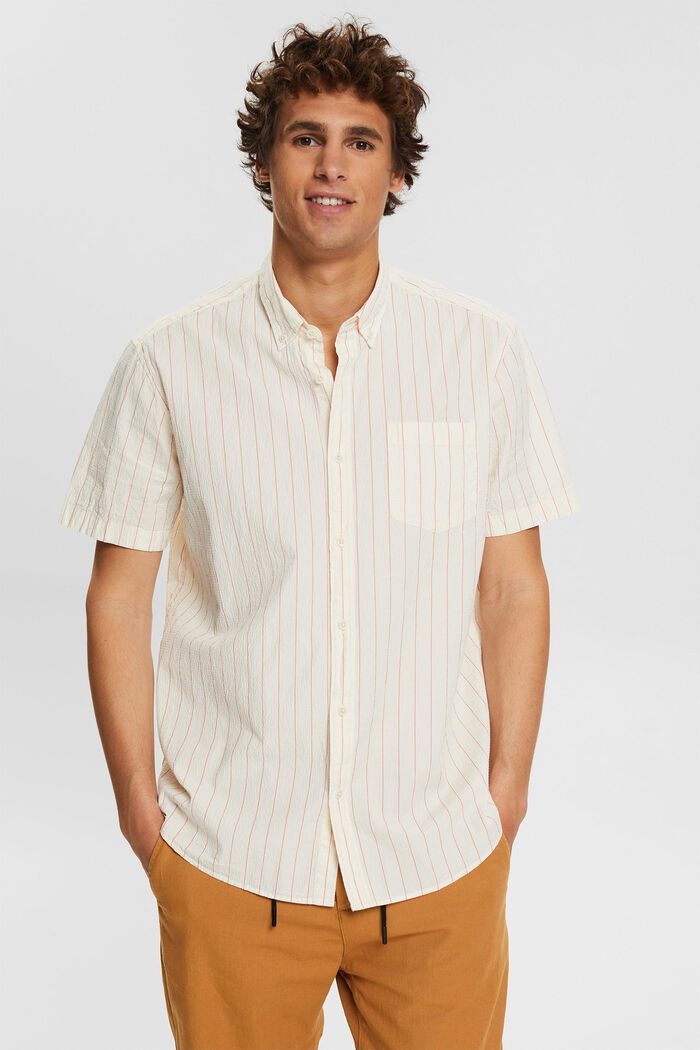 Camisa a rayas realizada en sirsaca, OFF WHITE, detail image number 0