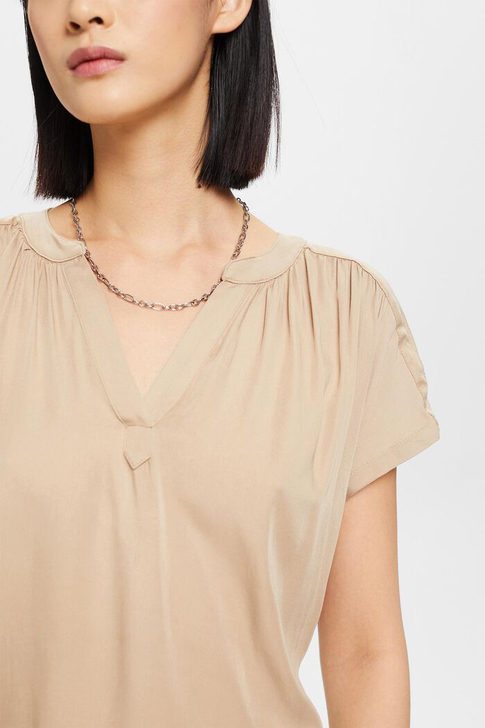 Blusa con cuello pico, LENZING™ ECOVERO™, TAUPE, detail image number 2