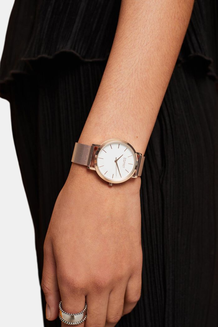 Reloj de acero inoxidable con pulsera milanesa, ROSEGOLD, detail image number 2