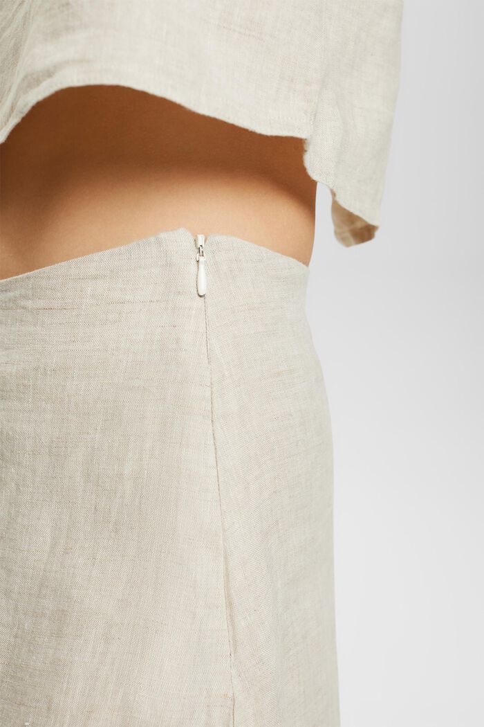 Falda midi de lino sin teñir, BEIGE, detail image number 3