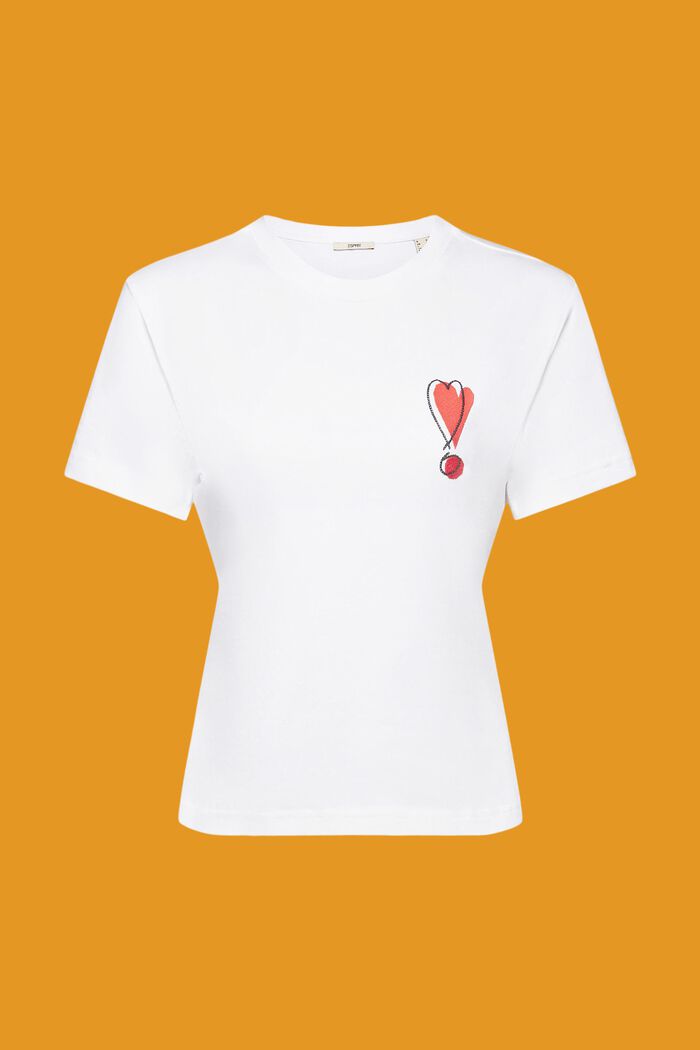 Camiseta de algodón con motivo de corazón bordado, WHITE, detail image number 5