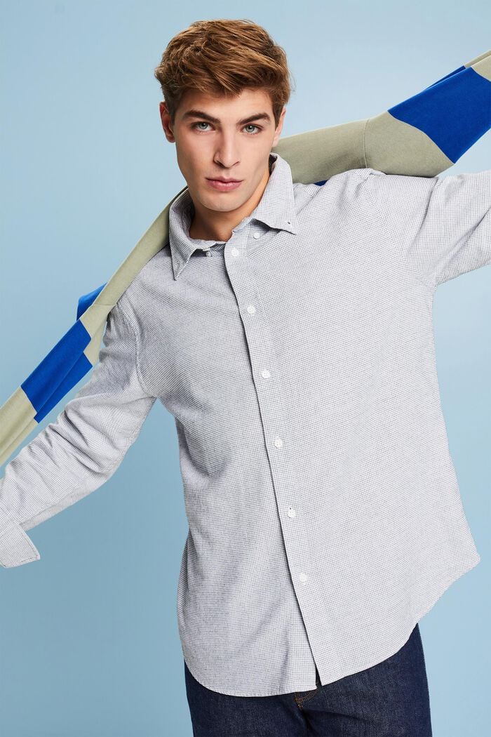 Mini camisa de cuadros de algodón de corte normal, WHITE, detail image number 4