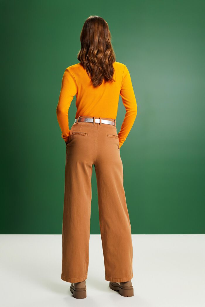 Pantalones chinos de corte ancho y tiro alto, CARAMEL, detail image number 3