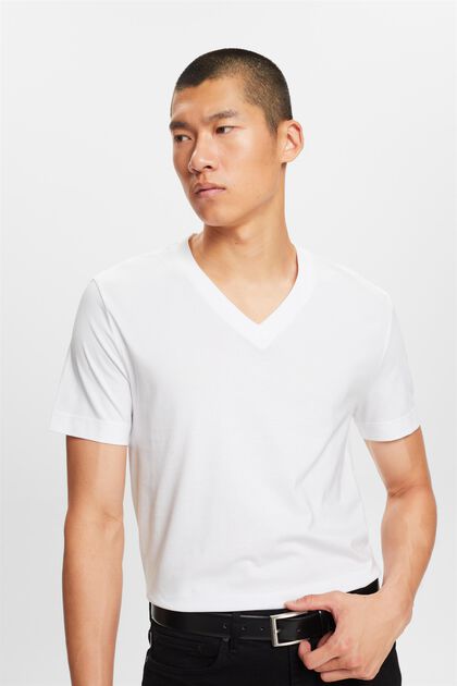 Camisa de tejido jersey con cuello en pico, 100 % algodón