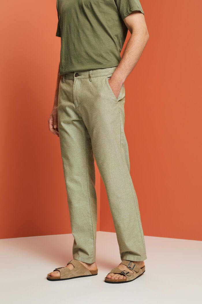 Pantalones chinos con textura, 100% algodón, OLIVE, detail image number 0