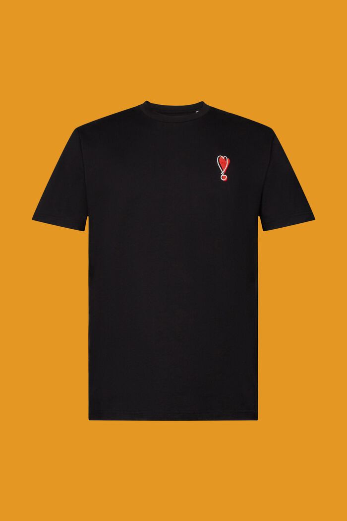 Camiseta de algodón sostenible con diseño de corazón, BLACK, detail image number 6