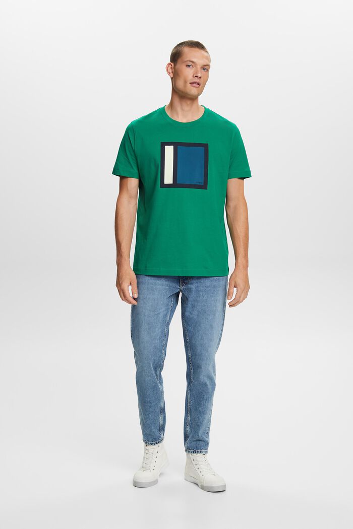 Camiseta en tejido jersey de algodón con diseño geométrico, DARK GREEN, detail image number 1