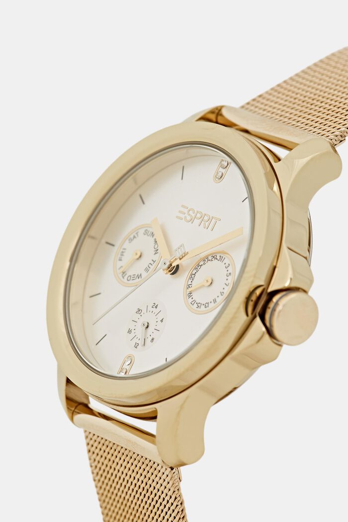 Reloj multifunción con pulsera de malla, GOLD, detail image number 1