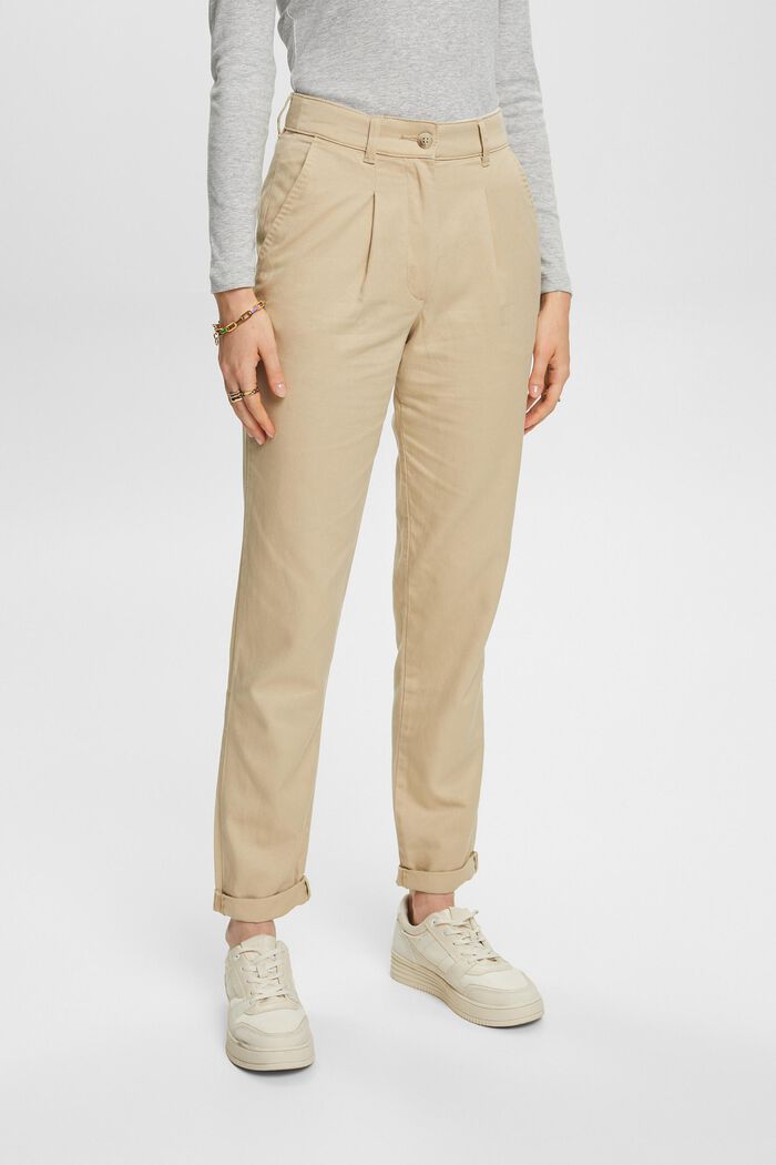 Pantalones chinos de tiro medio en una mezcla de algodón, SAND, detail image number 0