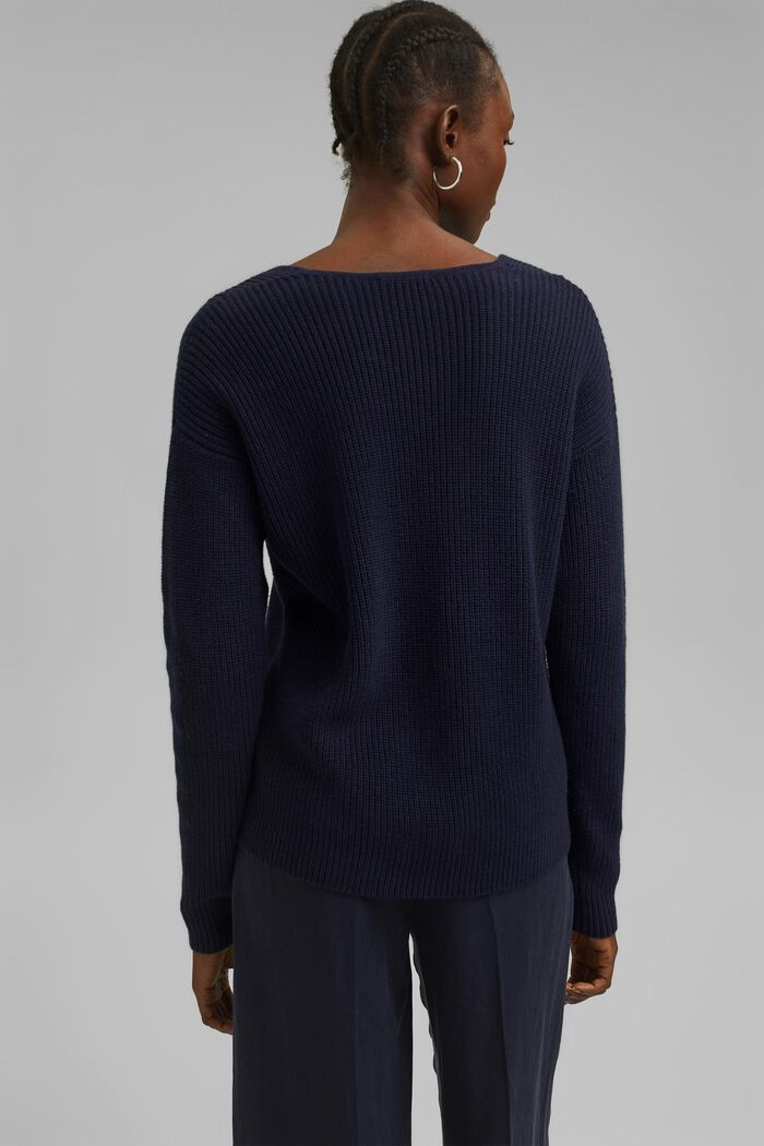 Con lana y cachemir: jersey de algodón ecológico, NAVY, detail image number 3