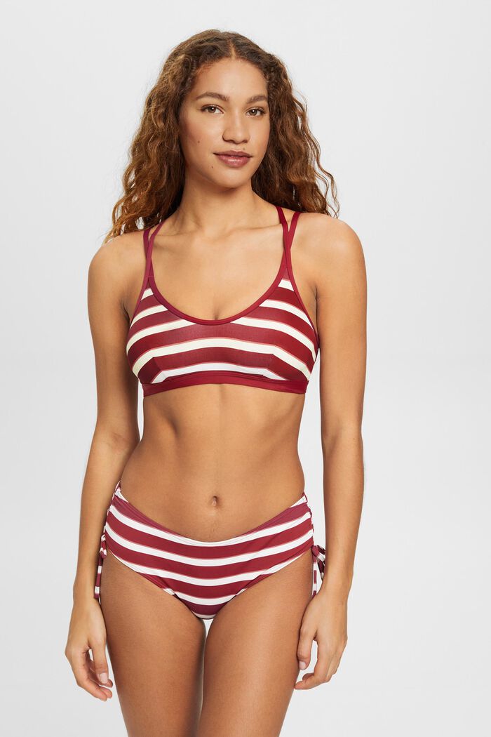 Top de bikini con relleno de rayas y tiras cruzadas, DARK RED, detail image number 0