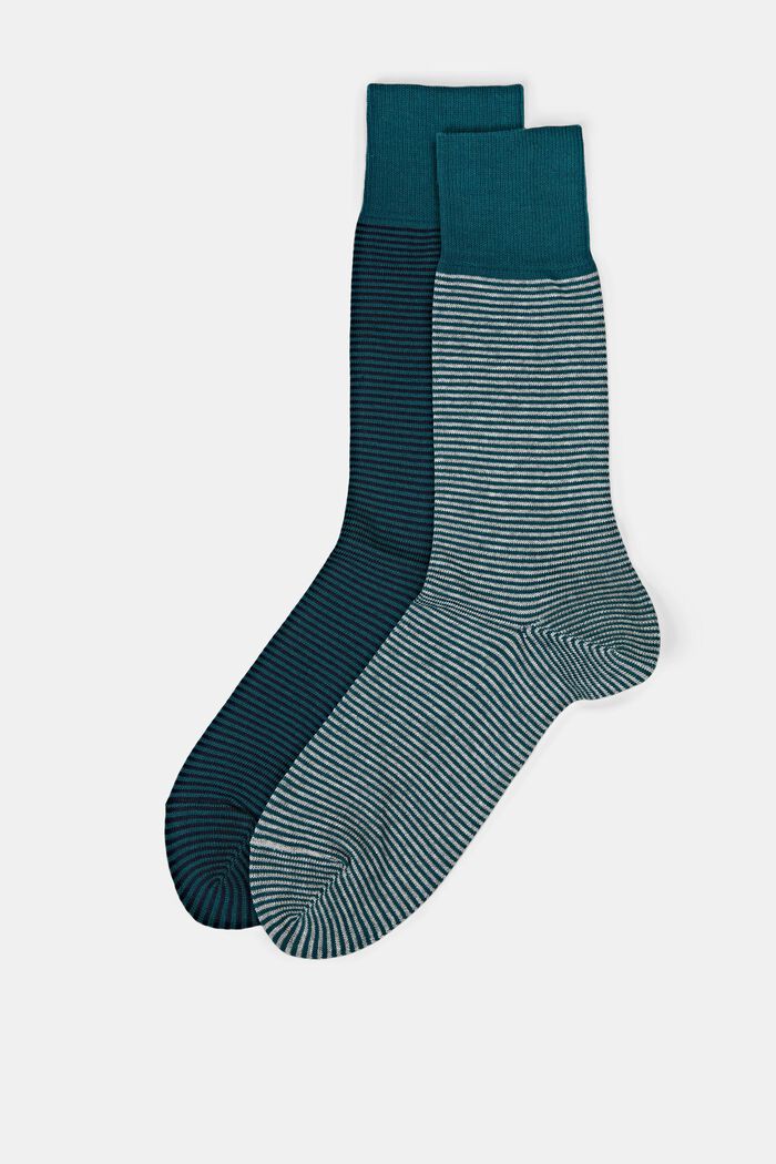 Pack de 2 pares de calcetines a rayas, algodón ecológico, TEAL GREEN, detail image number 0