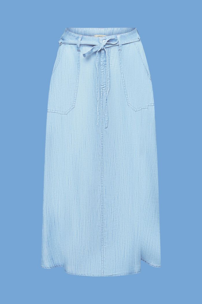 En TENCEL™: falda midi con acabado vaquero, BLUE LIGHT WASHED, detail image number 7