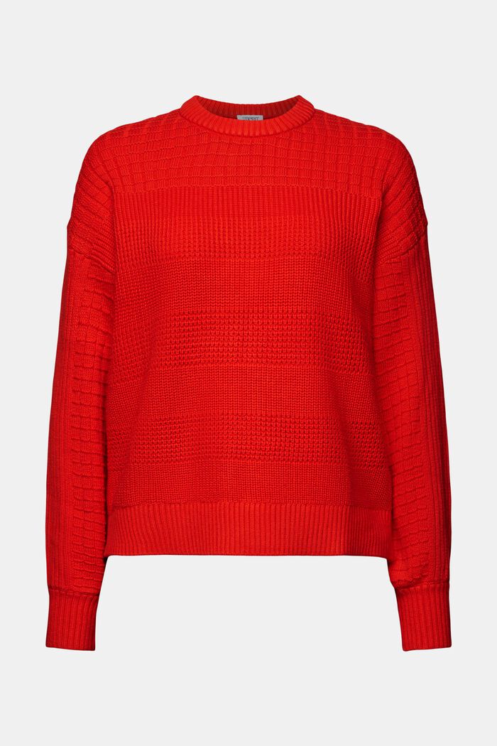 Jersey de cuello redondo con textura, RED, detail image number 6
