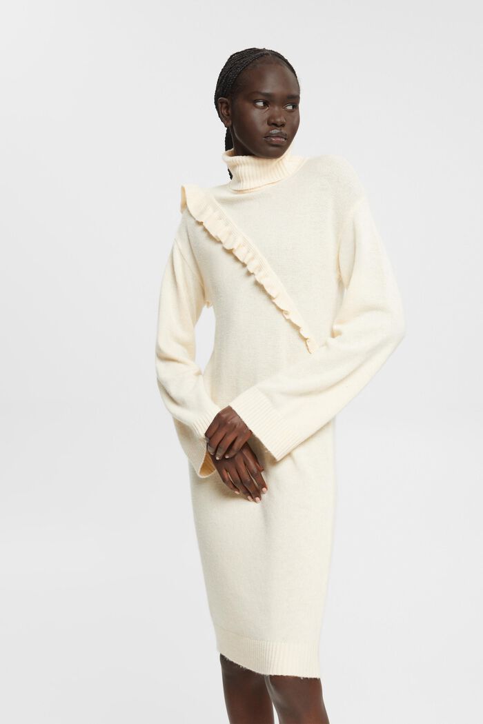 Vestido en mezcla de lana con volantes, LENZING™ ECOVERO™, ICE, detail image number 0