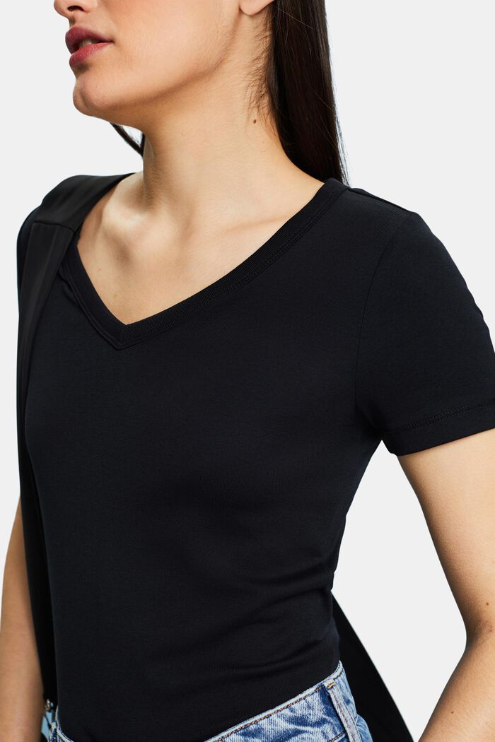 Camiseta de algodón con cuello en pico, BLACK, detail image number 3