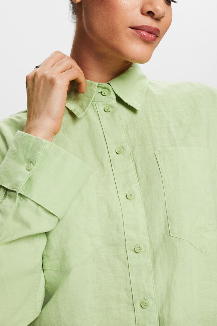 Blusa camisera de algodón y lino, LIGHT GREEN, detail image number 3