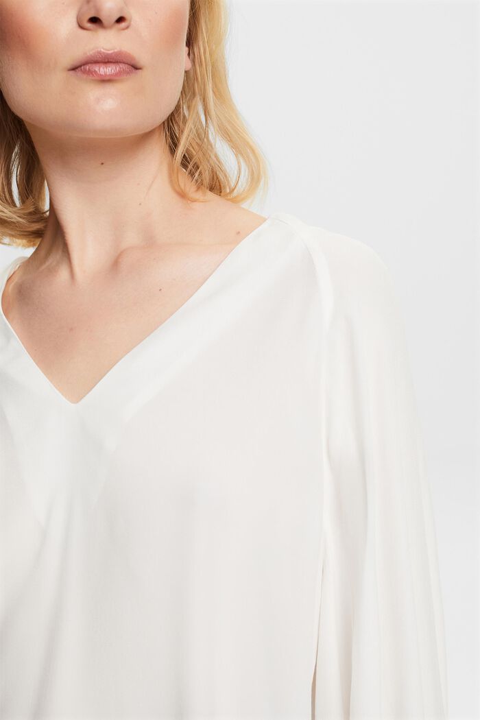 Blusa con cuello en pico, OFF WHITE, detail image number 4