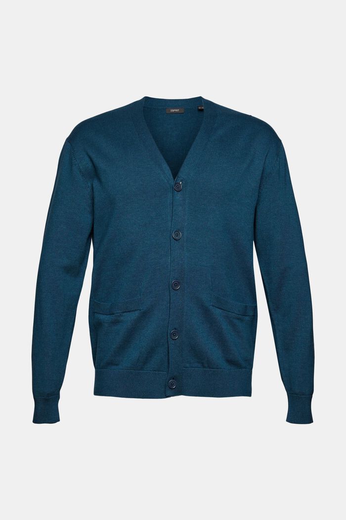 Cárdigan con bolsillos, 100% algodón ecológico, PETROL BLUE, overview