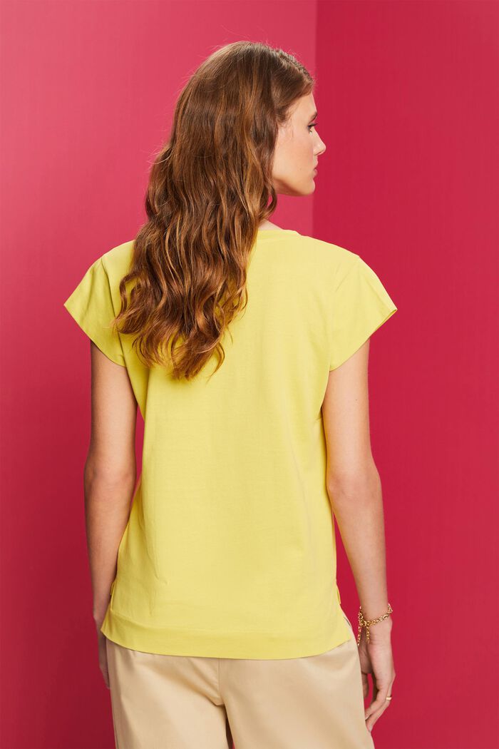 Camiseta con estampado a tono, 100 % algodón, DUSTY YELLOW, detail image number 3