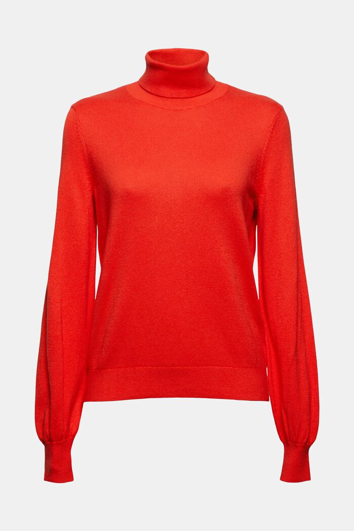 Con cachemir: jersey de cuello vuelto en algodón ecológico, ORANGE RED, detail image number 0