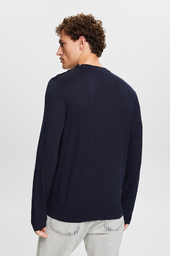 Jersey de algodón y lino con cuello redondo, NAVY, detail image number 2