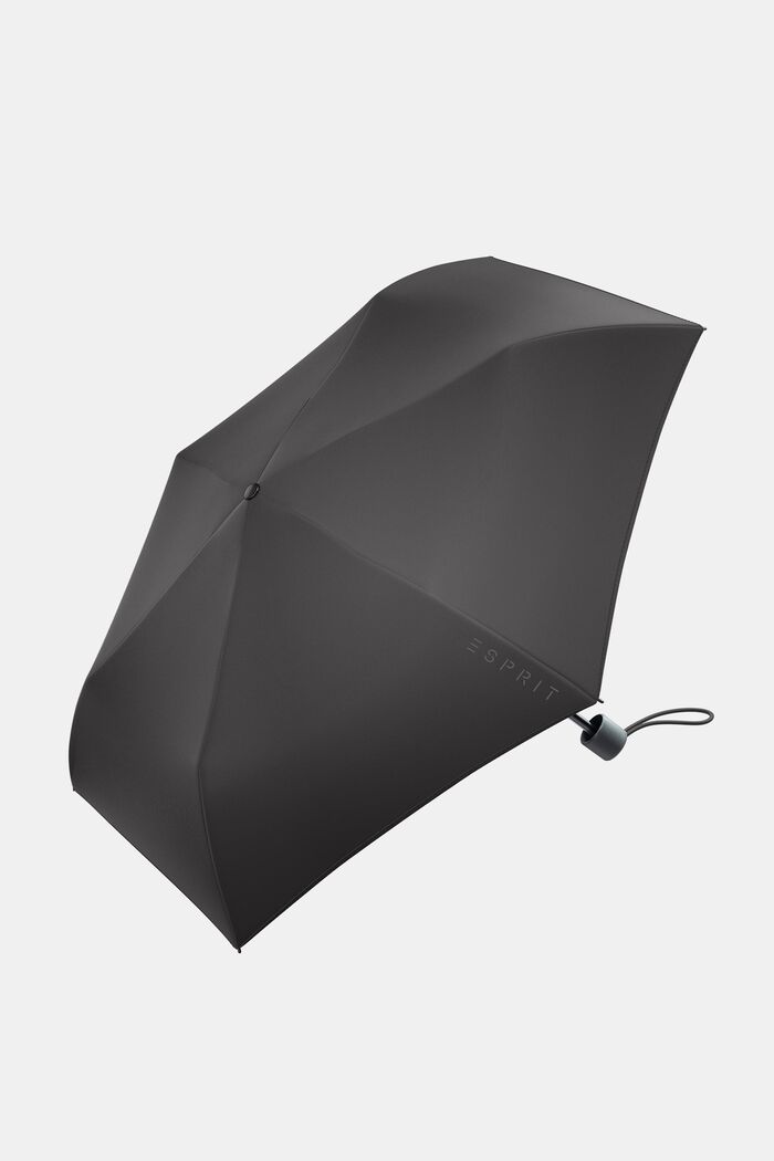 Paraguas de bolsillo negro con logotipo estampado, ONE COLOR, detail image number 0