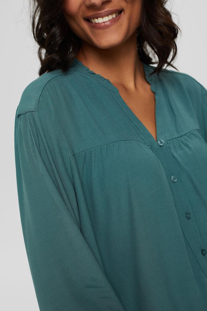 Blusa henley con volantes, LENZING™ ECOVERO™, TEAL BLUE, detail image number 2