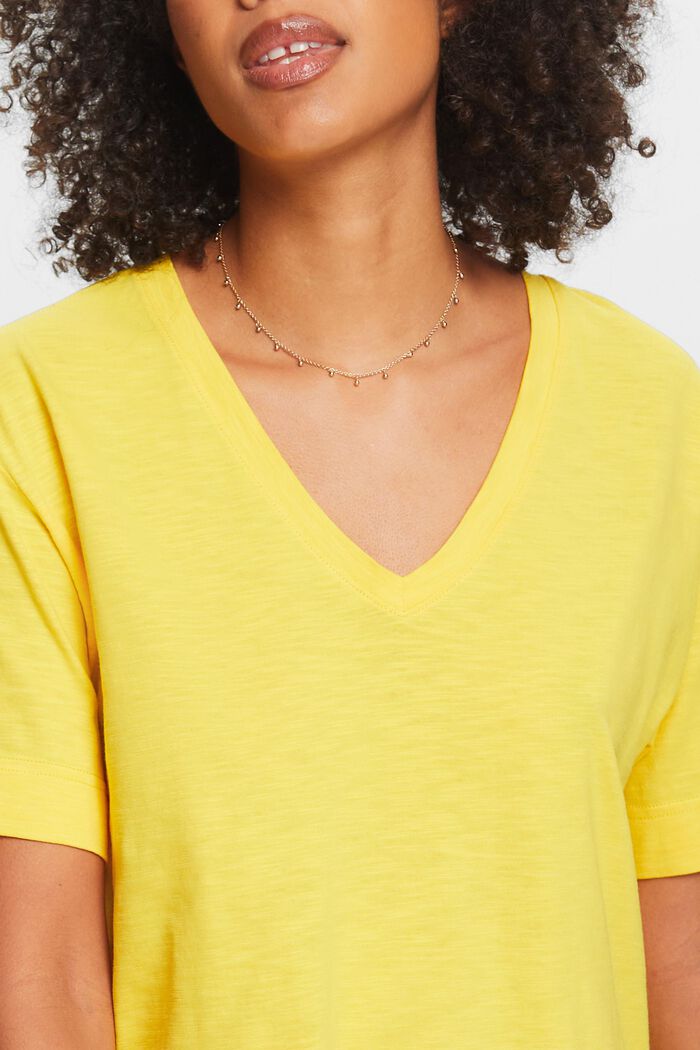 Camiseta flameada con cuello en pico, YELLOW, detail image number 3