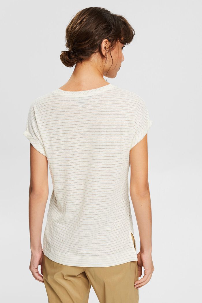 De lino: camiseta con rayas brillantes, OFF WHITE, detail image number 3