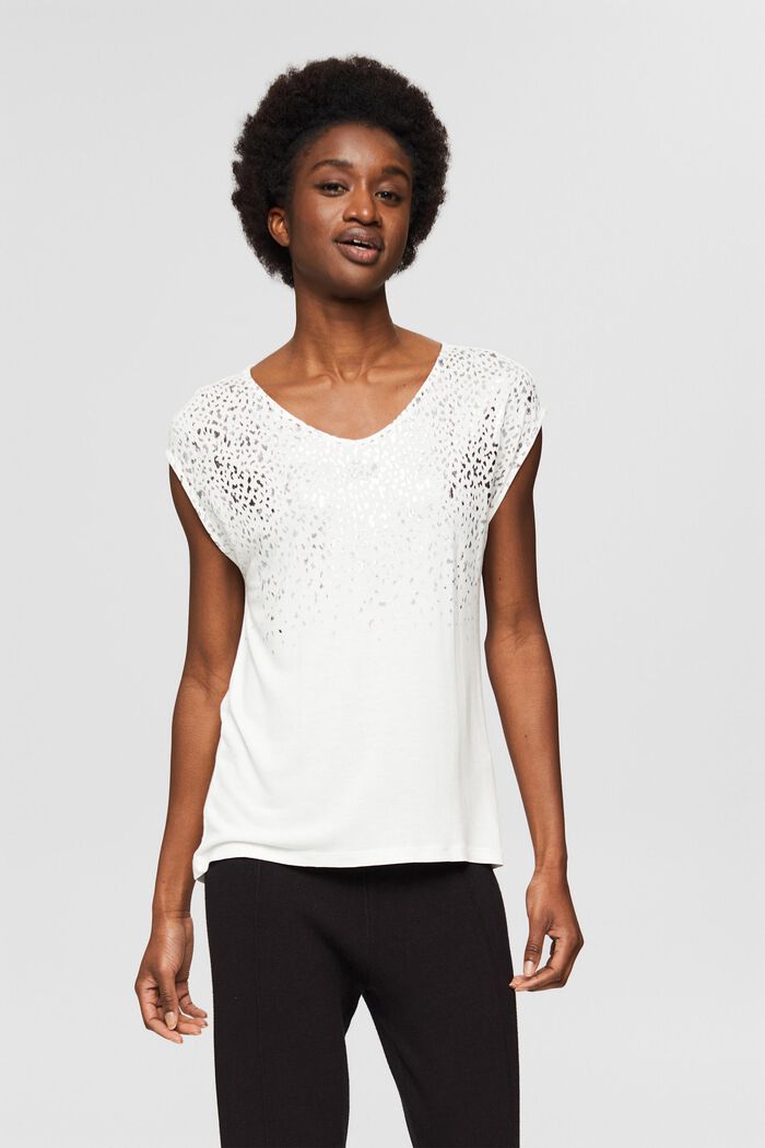 Camiseta con estampado brillante en LENZING™ ECOVERO™, OFF WHITE, detail image number 0