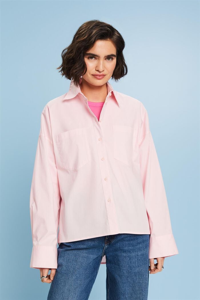 Camiseta de cuello abotonado, popelina de algodón, PASTEL PINK, detail image number 0