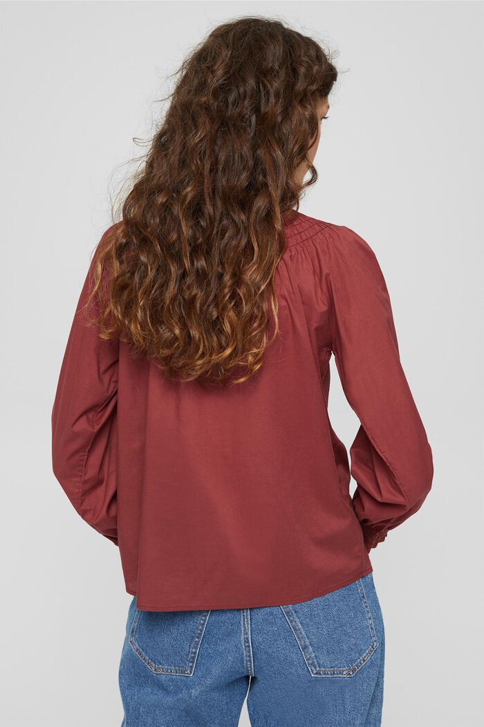 Blusa fruncida en 100% algodón ecológico, GARNET RED, detail image number 3