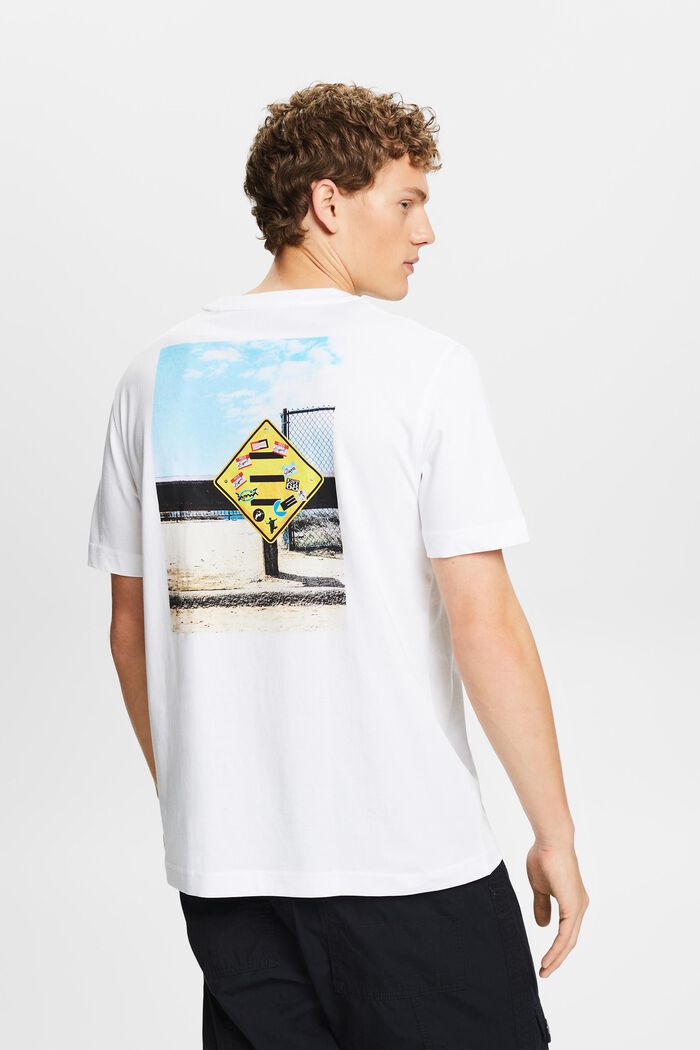 Camiseta en tejido jersey de algodón con diseño geométrico, WHITE, detail image number 2