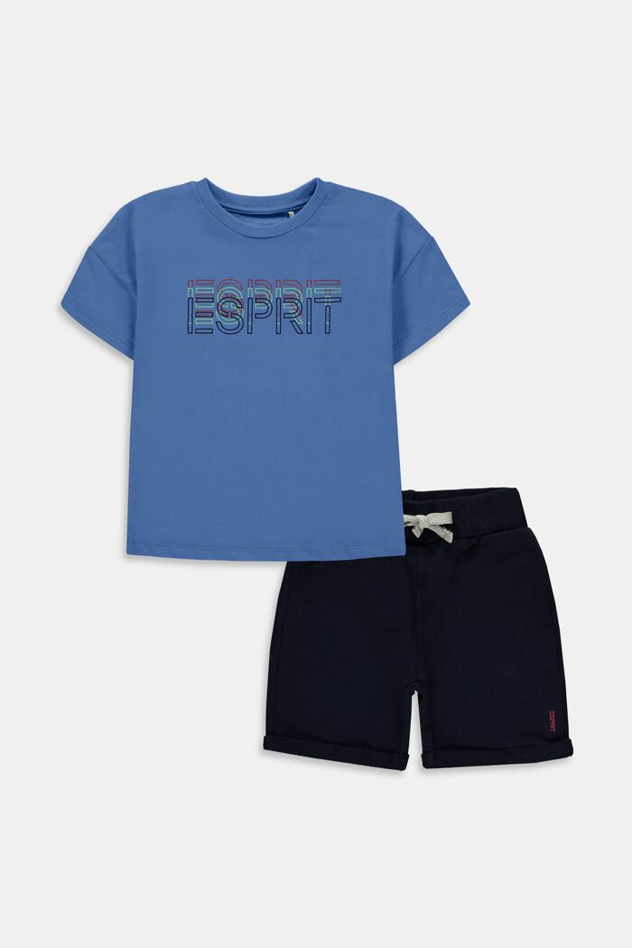 Conjunto combinado: camiseta con logotipo estampado y pantalones cortos, LIGHT BLUE, detail image number 0