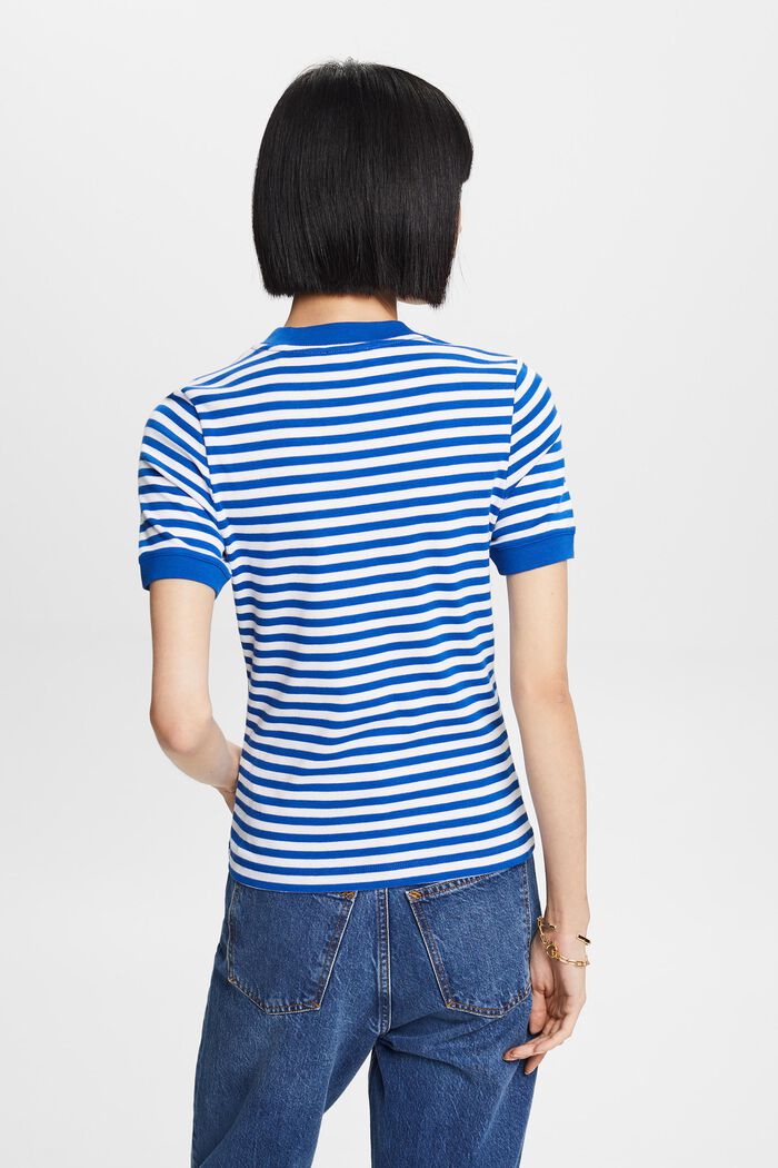 Camiseta de algodón con logotipo a rayas, BRIGHT BLUE, detail image number 3