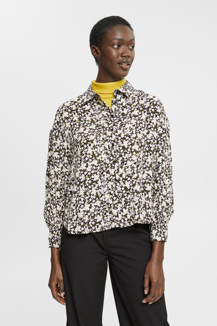 Blusa con estampado floral, BLACK, overview