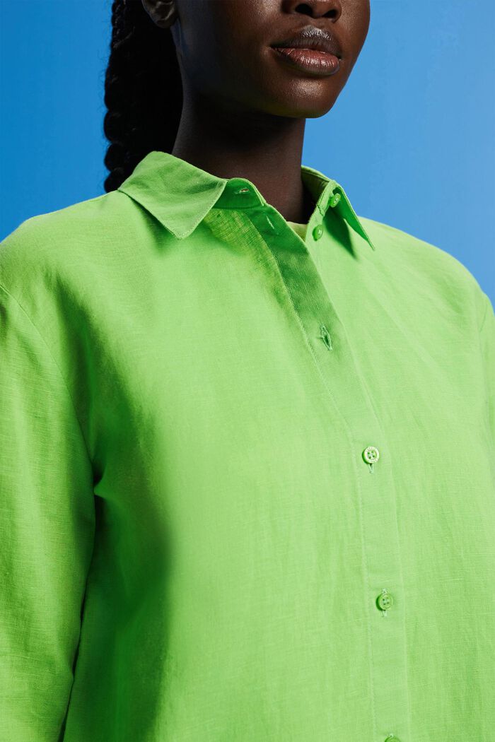 Camisa en mezcla de algodón y lino, GREEN, detail image number 2