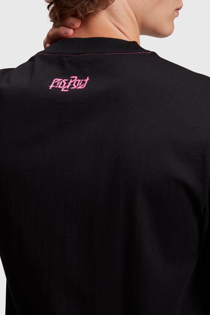 Camiseta de corte holgado con estampado neón, BLACK, detail image number 3