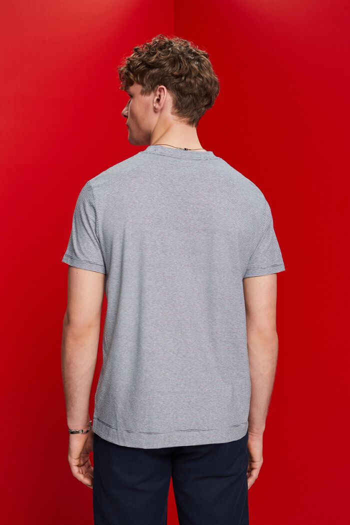 Camiseta de punto a rayas, mezcla de algodón y lino, NAVY, detail image number 3