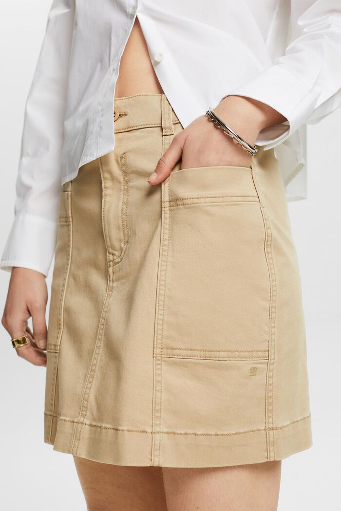 Minifalda de sarga de algodón con efecto lavado, BEIGE, detail image number 3