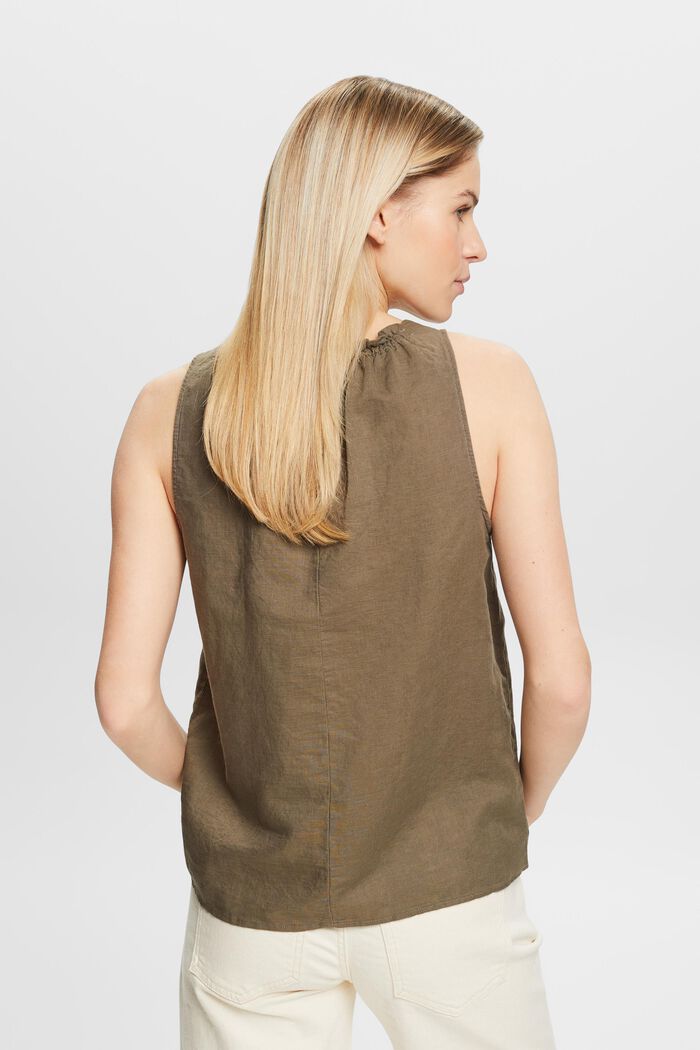 Blusa fruncida sin mangas en lino y algodón, KHAKI GREEN, detail image number 2