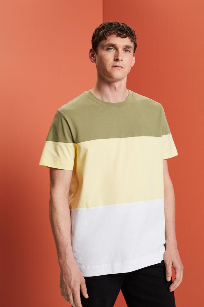 Camiseta con bloques de colores, 100% algodón, LIGHT KHAKI, detail image number 0