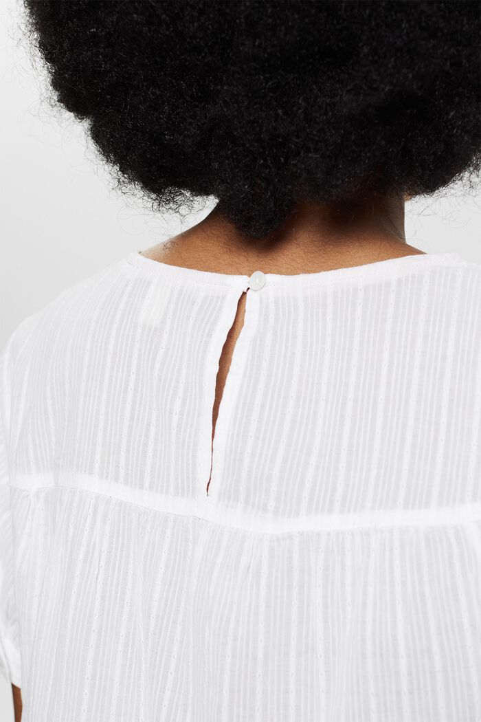 Blusa de manga corta con motivo entretejido, 100% algodón, WHITE, detail image number 2