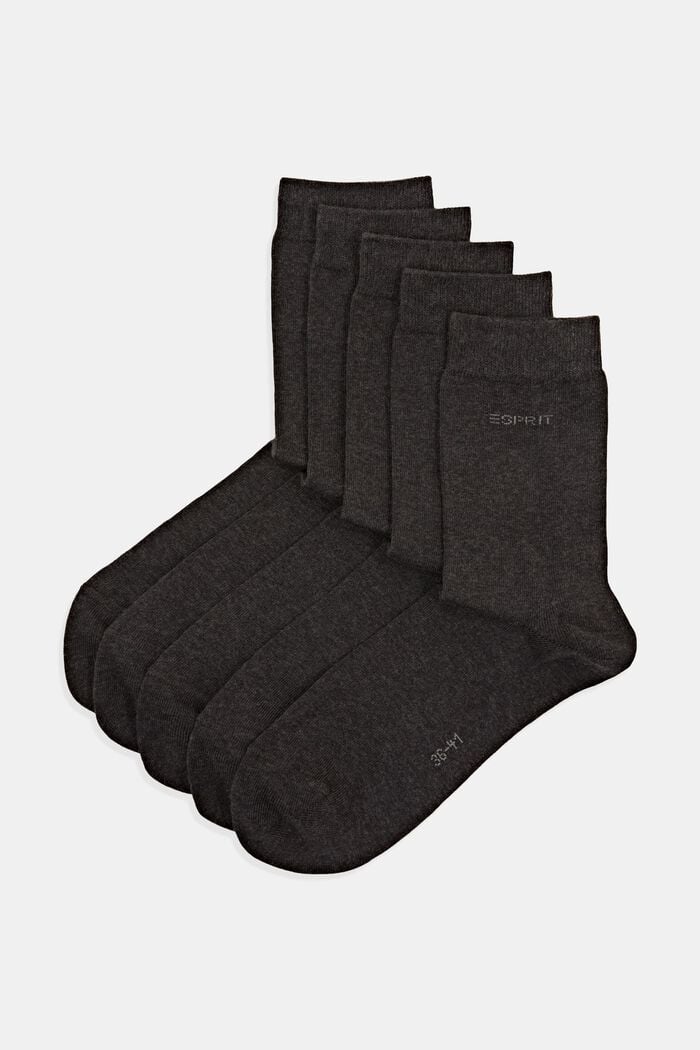 Pack de cinco pares de calcetines unicolor, algodón ecológico, ANTHRACITE MELANGE, detail image number 0