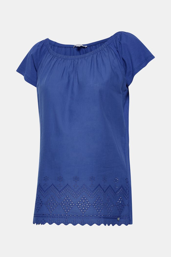 Camiseta Bardot con bordado calado, DARK BLUE, overview