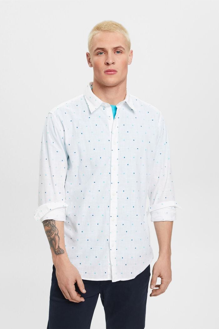 Camisa flameada de algodón con estampado de lunares, WHITE, detail image number 0