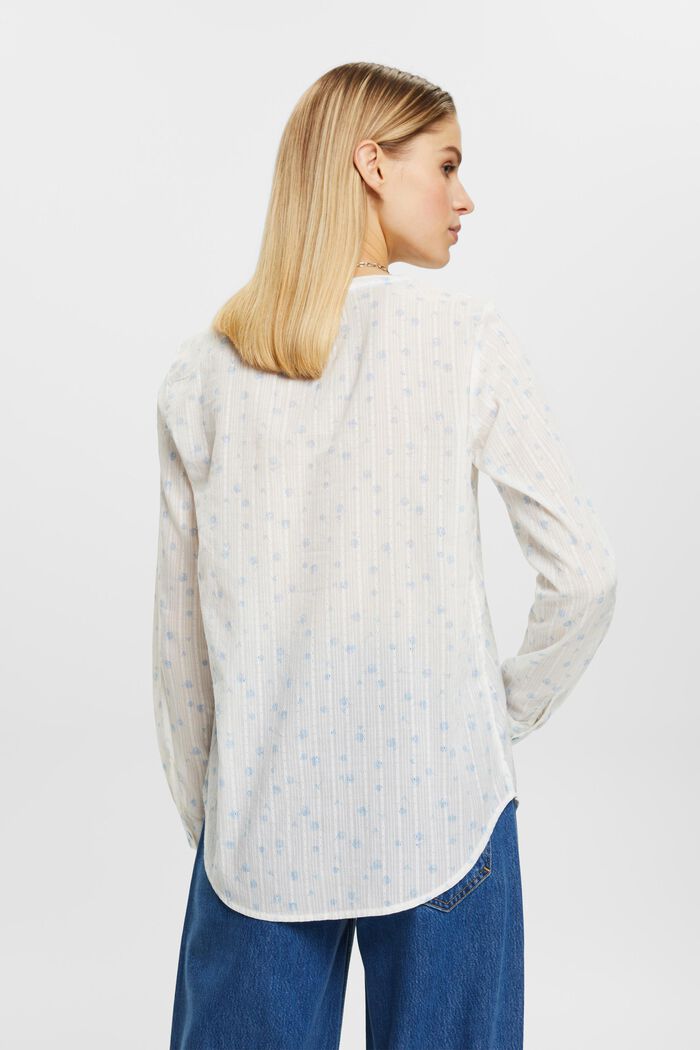 Blusa con tejido dobby y estampado floral, OFF WHITE, detail image number 3